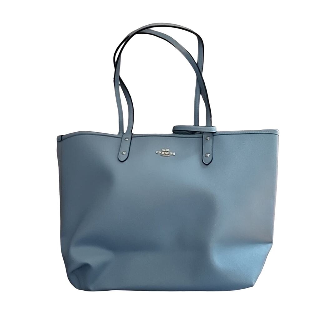Coach Signature Reversible City Tote, Khaki/Cornflower, NWT
